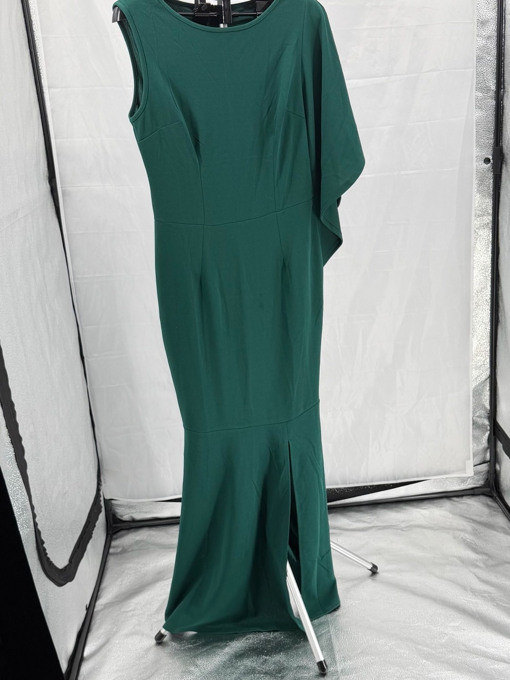 Green Long Sleeve Women Stretch Dress L Sexy One Shoulder Maxi Split Formal NWT